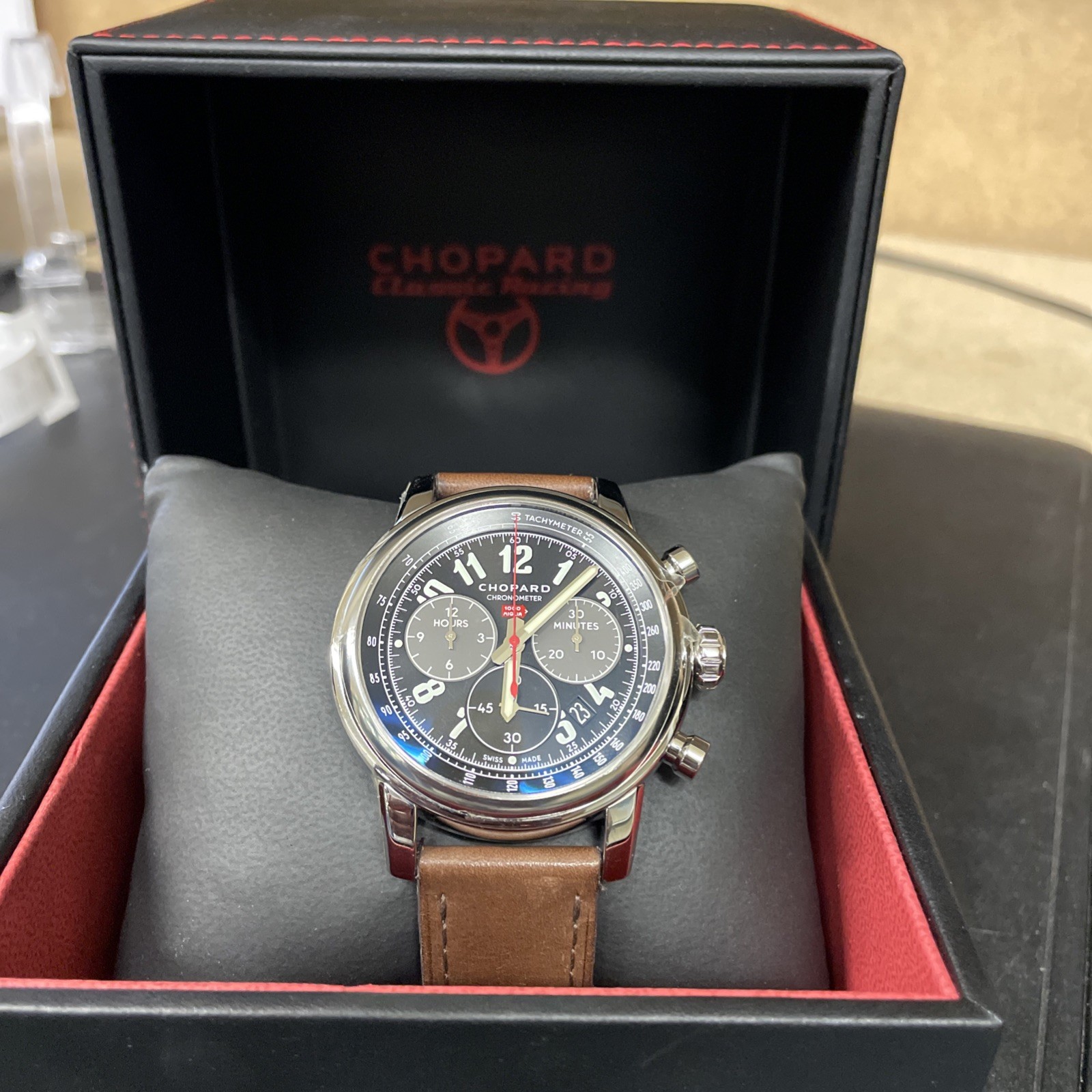 Chopard Mille Miglia Watch. Mens Brown Leather Strap Watch