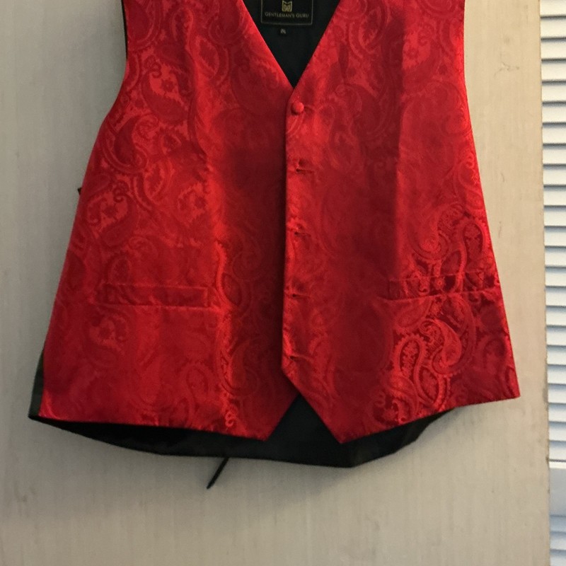 Gentleman's Guru Red/Black Paisley Formal Tuxedo Vest Waistcoat Men's 2XL