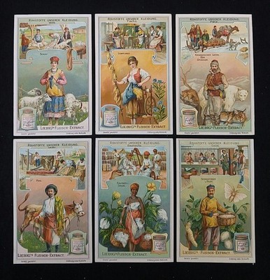 6 Bilder, komplette Serie: Rohstoffe unserer Kleidung. Sanguinetti=900, 1907. Li