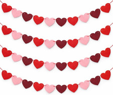 Red Felt Heart Garland - Ready-to-Use Valentine's Day Decorations for Any Occasi