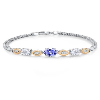 925 Silver and 10K Yellow Gold Tanzanite and White Moissanite and White Lab