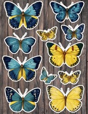 Blue and Yellow Butterfly Vinyl Stickers Set Scrapbooking Laptop Waterbottle
