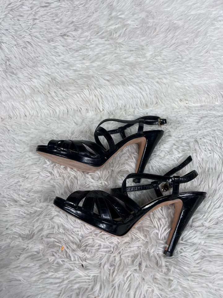 Saks Fifth Avenue Vero Cuoio Women's Black Strappy Heels Size 10B Italy Made - Image 4 of 4