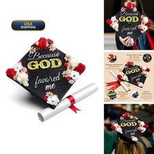 GRADWYSE Graduation Cap Topper Because God Favored Me Black