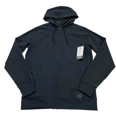 Saxx Hoodie Black Down Time Fleece Zip Up Moisture Wick Security Pocket Size S