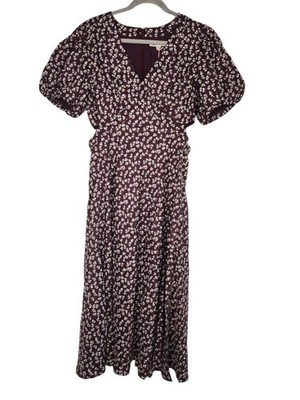 NEW Boden Cut Out Midi Tea Dress Short Sleeve Burgundy Sweet Daisy Size 10