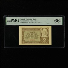 1940 Poland Emission Bank 2 Zlote Pick#92 PMG 66 EPQ Gem UNC