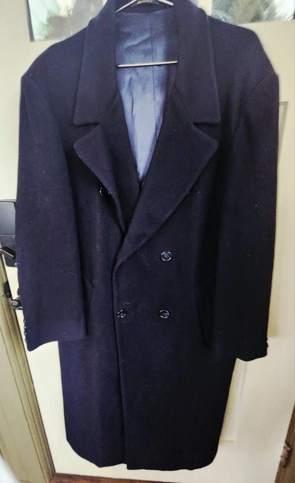 Vintage London Fog Overcoat Mens 40 Reg Navy Blue Wool Made in USA Topcoat 90s - Image 2 of 4