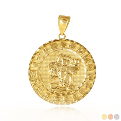 Gold Diamantschliff antike aztekische Maya Sonne Kalender Gottheit Anhänger Halskette