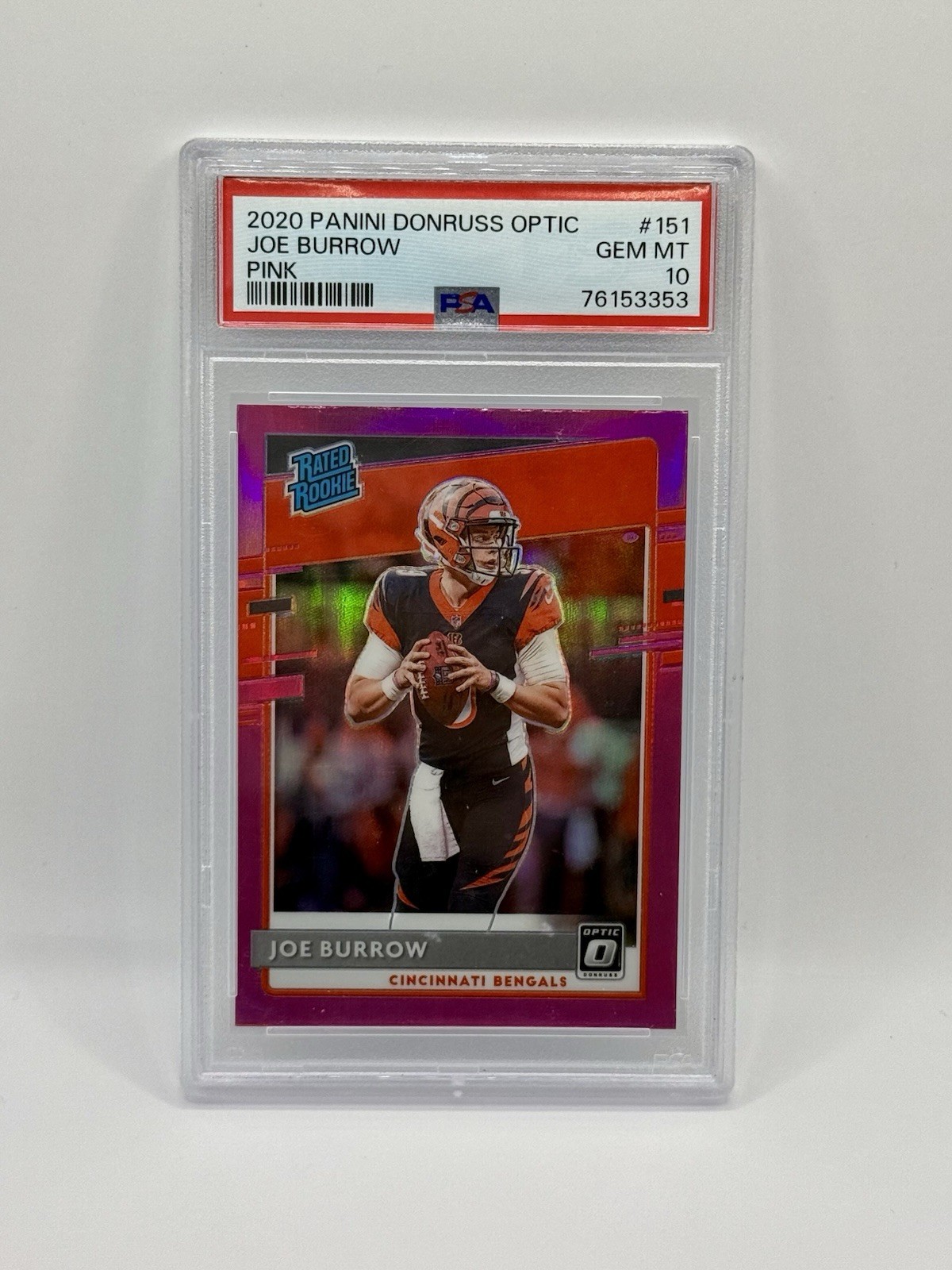 2020 Optic Joe Burrow Rc Rated Rookie Pink Holo Prizm PSA 10