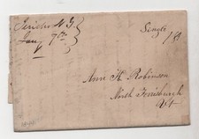 JERICHO NY 1844 STAMPLESS FOLDED COVER & LETTER TO NORTH FERRISBURGH VT