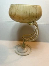 Jozefina Krosno Hand Blown Small JellyFish Biege Pedestal Art Glass Dish