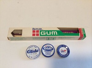 Vintage Butler GUM Toothbrush 411 Bristles Full Size Head Purple & Glide Floss