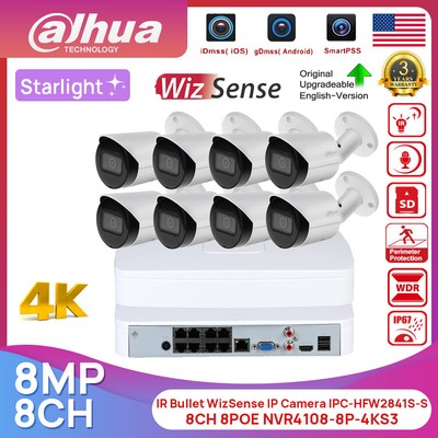Dahua 12MP 8CH CCTV System 4K 8MP Starlight Wizsense Bullet IP Camera MIC Lot