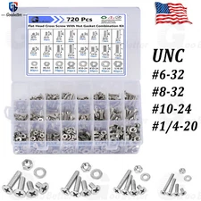 720Pcs Nuts Bolts Assortment Kit A2 Stainless Steel Phillips Flat Head Bolts UNC