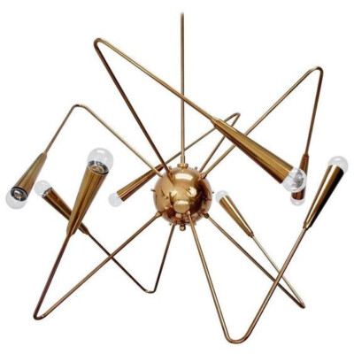 Mid Century Style Retro Sputnik Chandelier 8 Arms Home Interior Brass Light