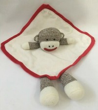 Baby Starters Rattle Security Blanket Lovey Sock Monkey White 11x11 A24353H