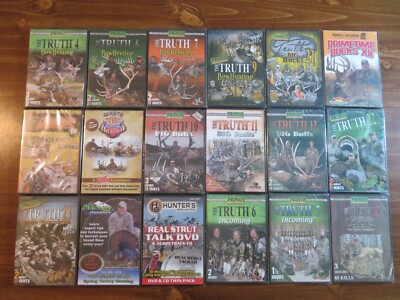 18 NEW HUNTING DVD LOT; DEER. ELK. etc. GUN. BOW. PRIMOS THE TRUTH. etc. Sports.