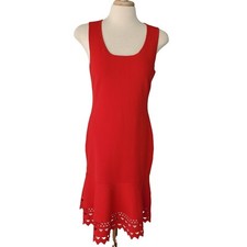 Ann Taylor Petites Red Knit Sheath Dress Sz PS Hem Cutouts Sleeveless Scoop Neck