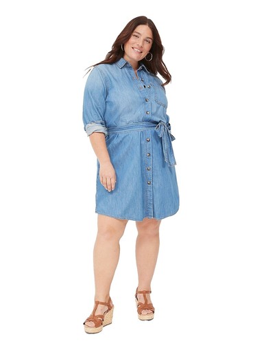 lane bryant denim shirt dress Lane Bryant Denim Shirt Dress Size 22 24 Belted Button Front Quiet Luxury New