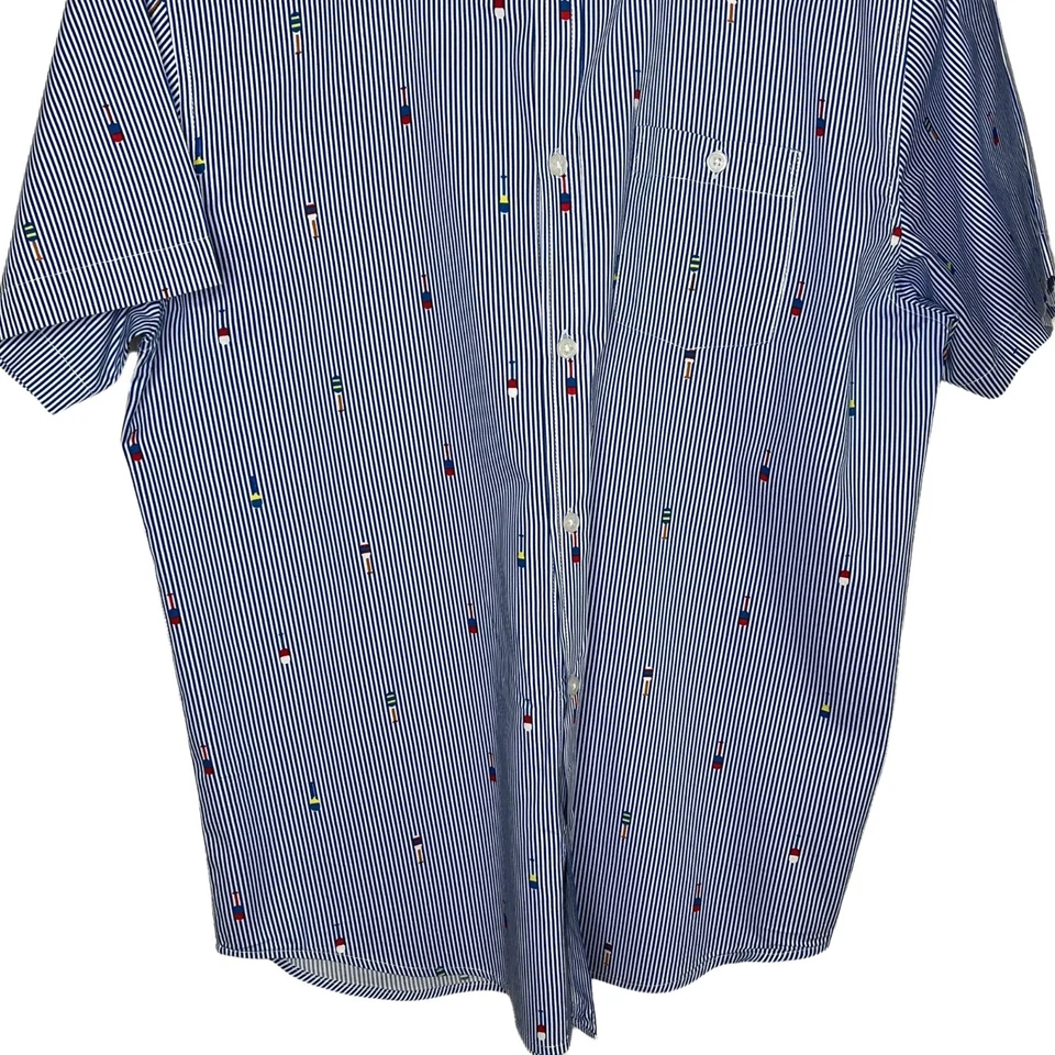 Camisa Brave Soul Top Para Hombres XL Abotonada Manga Corta Azul Rayas Trabajo Informal Foto 3 de 4