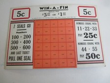 Old Vintage 1940's - WIN  A FIN - Pull Tab - Game Card - Trade Stimulator