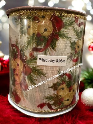Robert Stanley Christmas Bells Bow Gold With Glitter Wired Edge Ribbon 4 x 30ft
