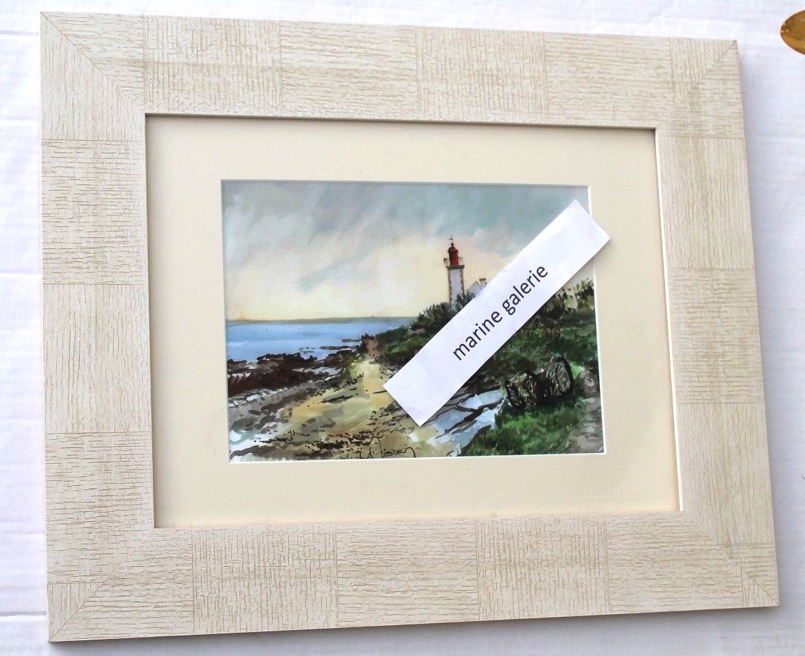 Aquarelle phare breton et sentier cotier pour creer une ambiance bord de mer au salon