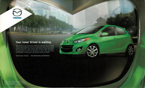2010 Mazda 2 Green 5-door hatchback 2-page Vintage Print Ad