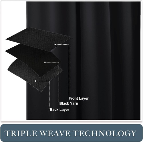 PONY DANCE Black Short Blackout Curtains for 42"W x 45"L (Pack of 2),  - Picture 5 of 8