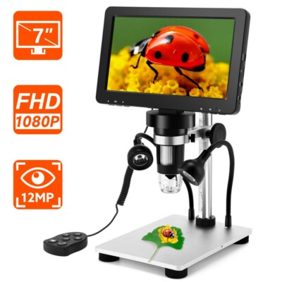 TOMLOV 7'' Lcd Digital Microscope 1200x Coin Microscope 1080p Video Camera 12MP