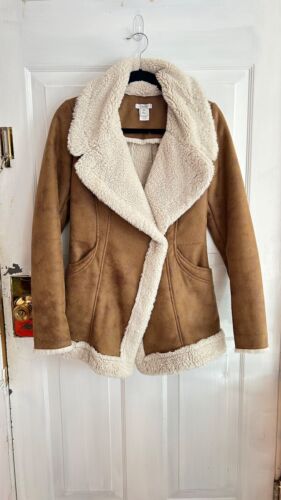Cache womens S faux fur coat penny lane 70s 90s hippie sherpa lining - Picture 2 of 8