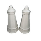 6" TALL WHITE SALT & PEPPER SHAKER SET PLASTIC STOPERS INCLUDED LIGHTHOUSE LOOK