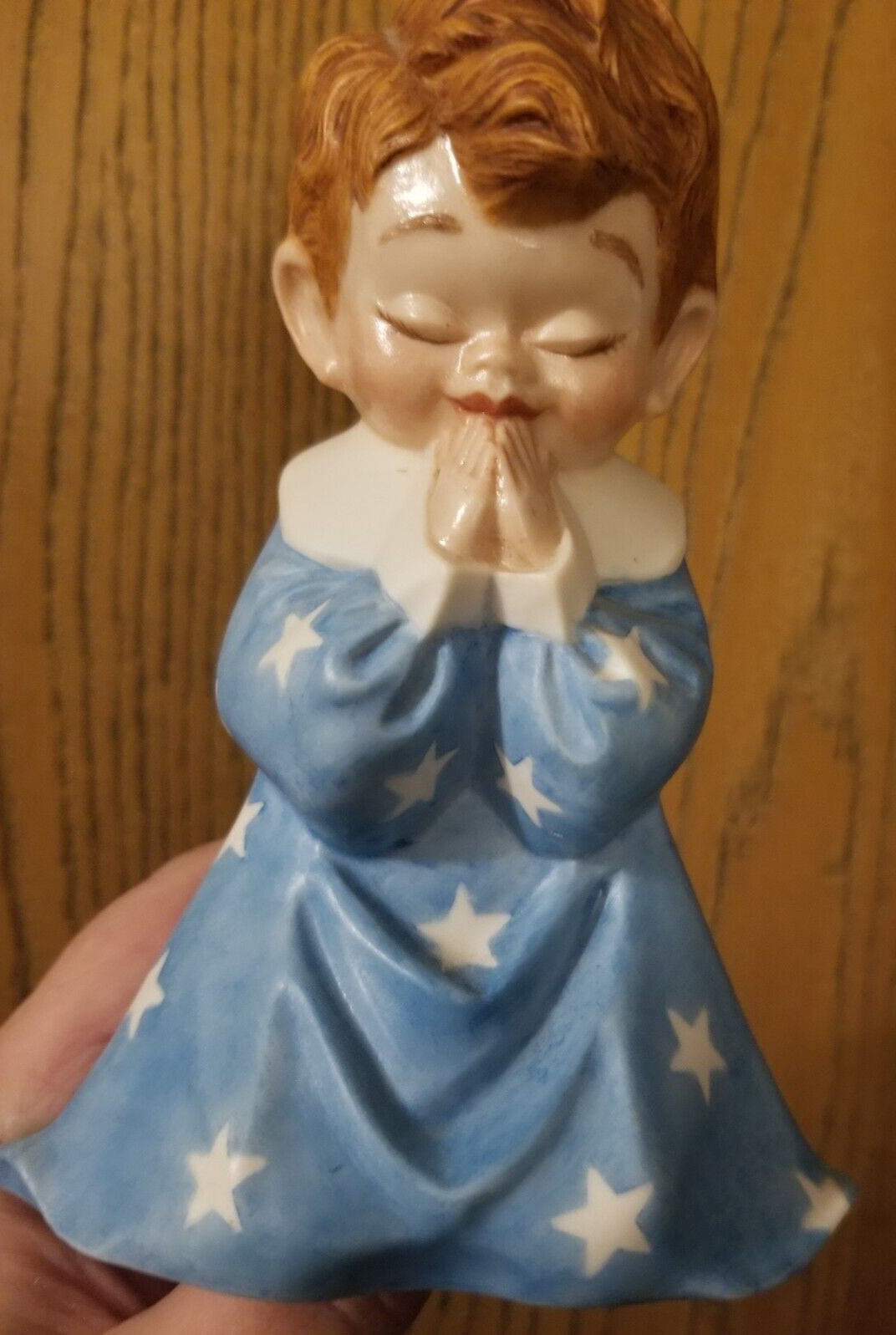 Byron Molds 1971 Little Boy Praying Ceramic Moulded Statue With Lamp & Music Box