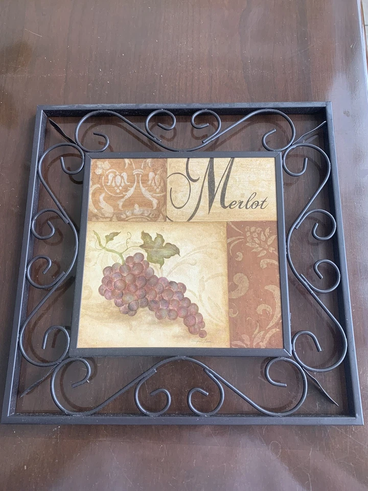 Wal Art лот из 3 / виноград и вино с металлическими рамами, 11 «x 11» каждый, подержанные. - Изображение 2 из 4