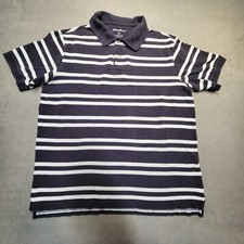 Eddie Bauer Polo Shirt Mens L Blue White Striped Short Sleeve