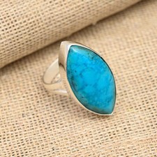 Blue Turquoise Gemstone Handmade 925 Sterling Silver Women Ring Jewelry