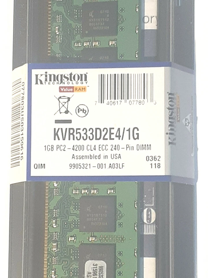 2x Kingston PC2-4200 1 GB DIMM 533 MHz DDR2 SDRAM Memory (KVR533D2E4/1G) NEW - Image 2 of 3