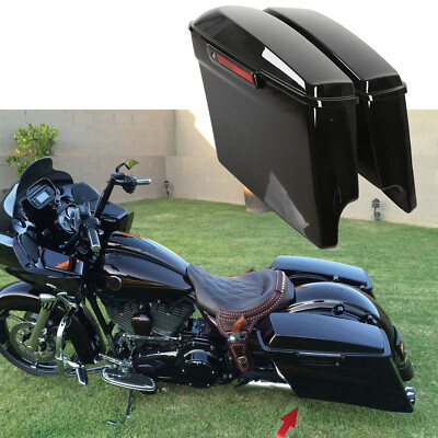 5'' Vivid Black Extended Hard Saddle bags For Harley Touring Road Glide 2014-Up