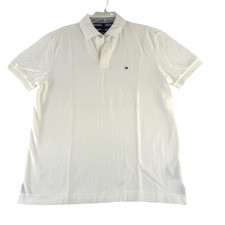 Tommy Hilfiger Mens Large White Polo Shirt Interlock Custom Fit Short Sleeve