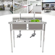 2 Compartment Commercial Sink Double Faucet Restaurant Sink Stainless U