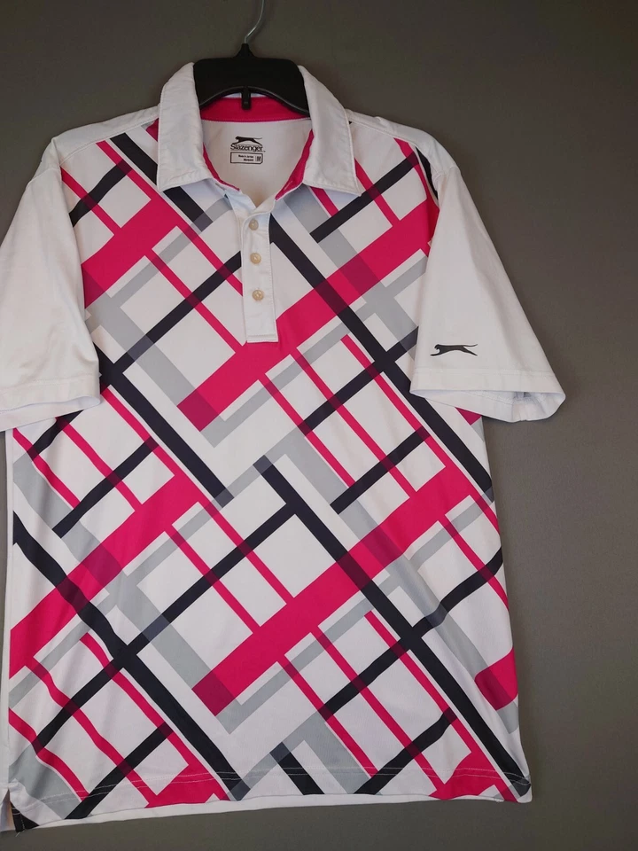 Рубашка-поло Slazenger с геометрическим узором и коротким рукавом с воротником для гольфа мужская размер средний - Изображение 3 из 4