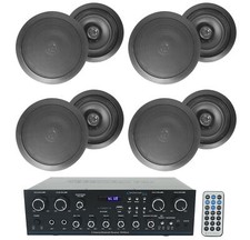Technical Pro RX400X4 Bluetooth Home Receiver Amp 8 6.5" Black Ceiling Speakers
