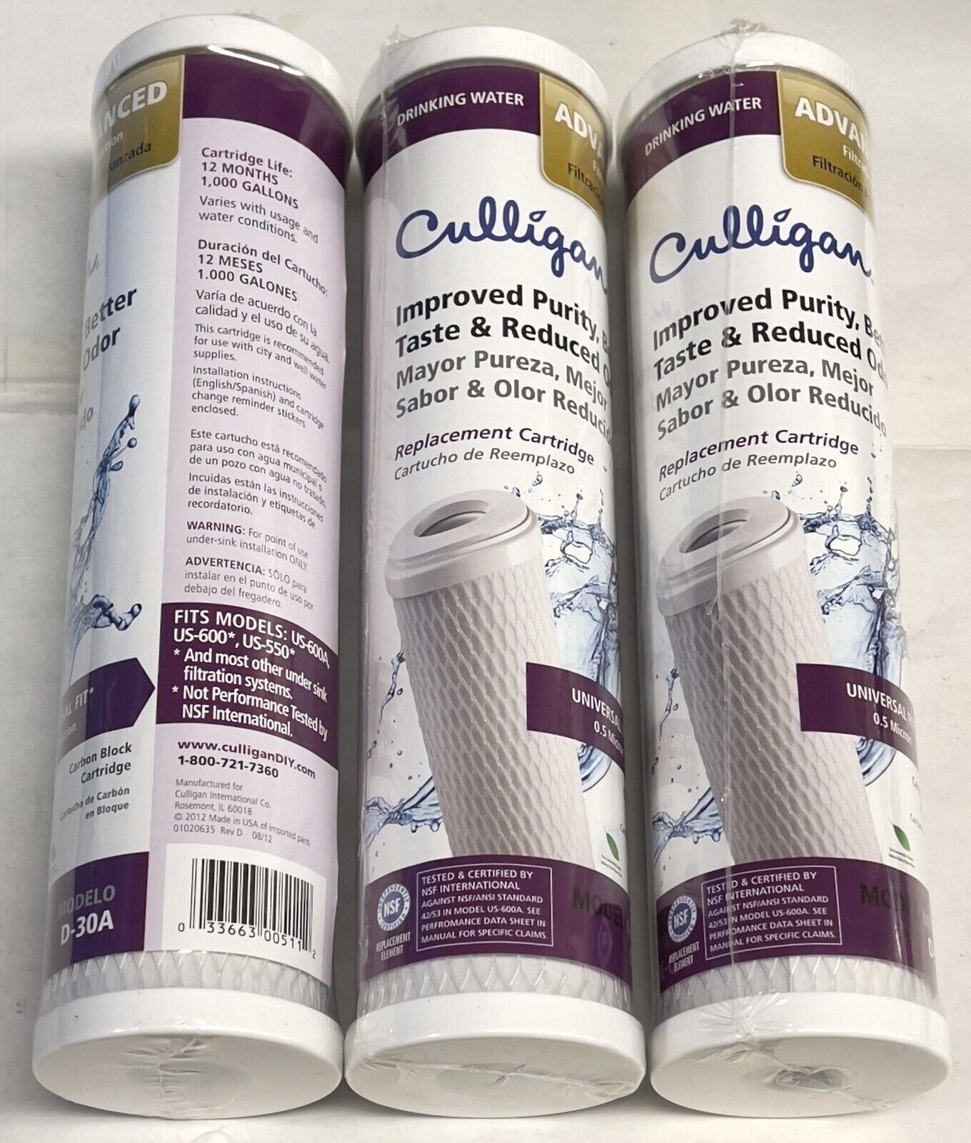 Lot of 3 Culligan D-30A  Drinking Water Replacement Cartridg