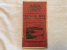 Bartholomew’s  BRITISH ILES Vintage Cloth Contour Motoring Map