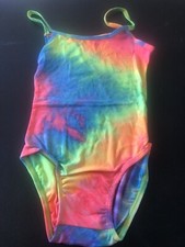 Spaghetti Strap Bright Tie Dye Girls Soft Leotard Stretch Handmade Large 5/6 New
