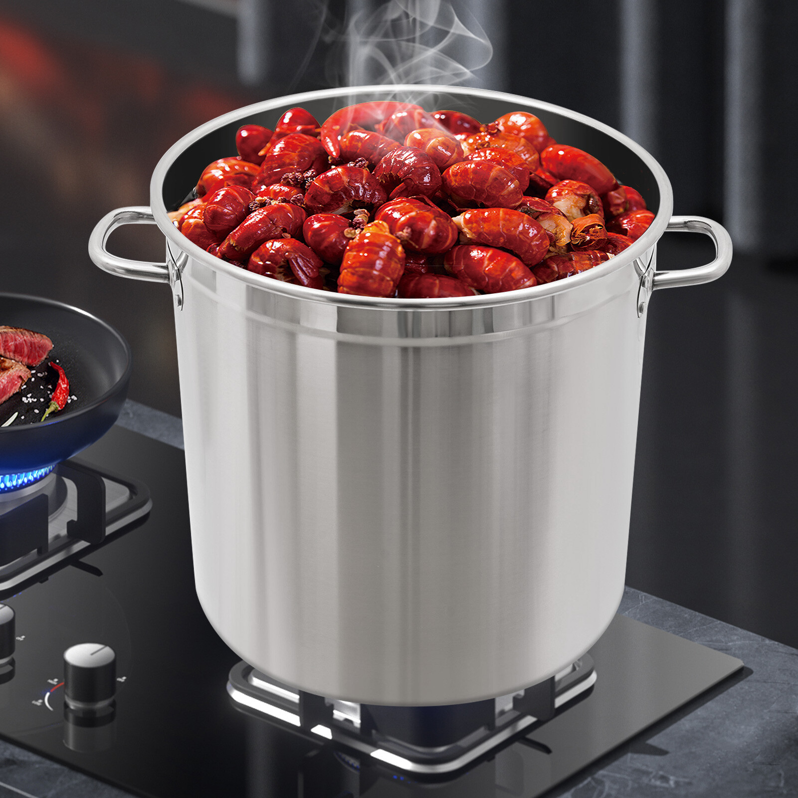 55Qt Stainless Steel Stock Pot With Draining Basket & Lid fo