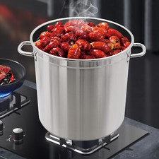 55Qt Stainless Steel Stock Pot With Draining Basket & Lid for Seafood Cooking