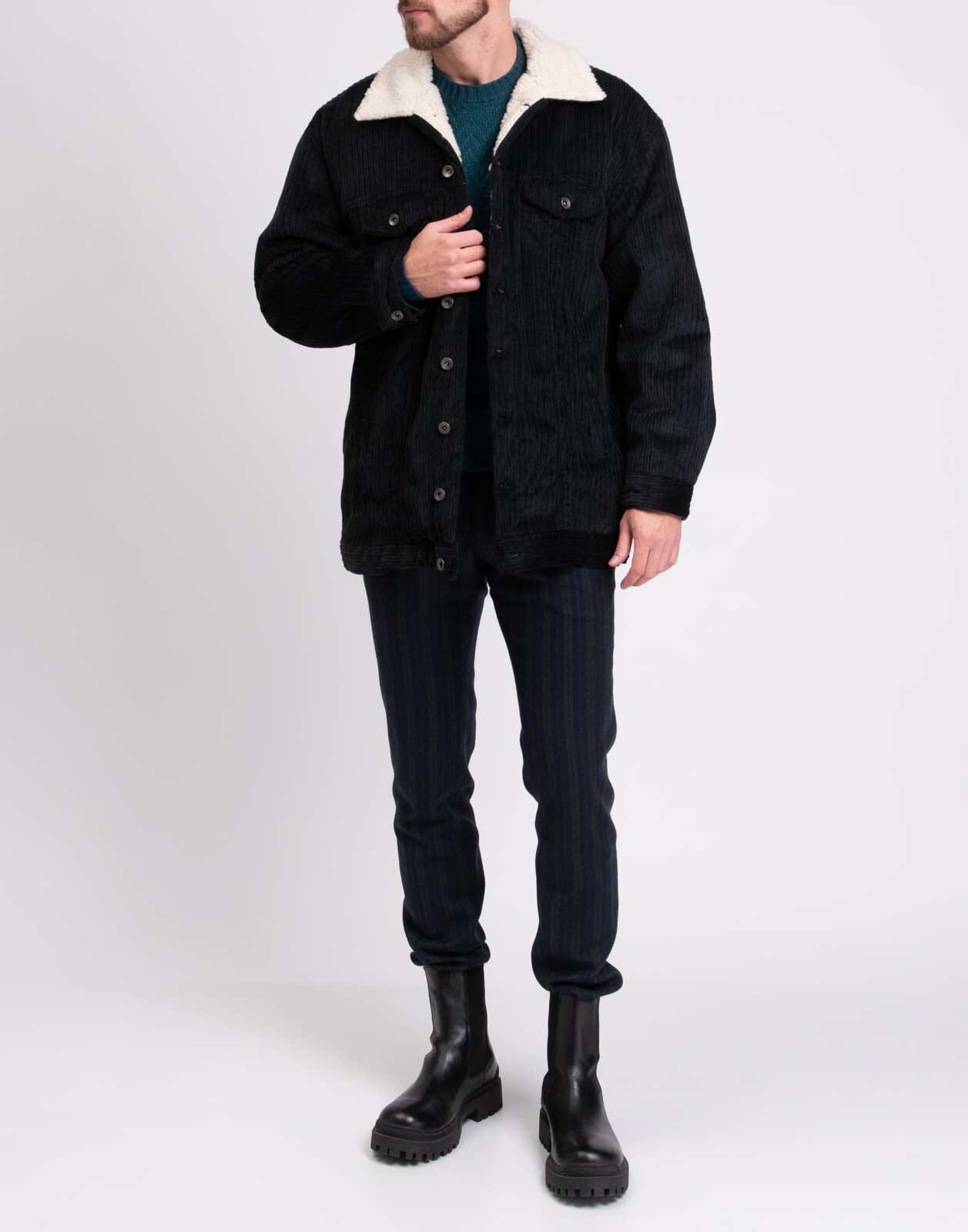 ALTRA Giacca in velluto a coste RRP €210 8 taglia M sherpa interno con bottoni colletto Made in Italy