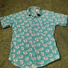 Vintage Blue and white sailboat    Dress short sleeved dress shirt